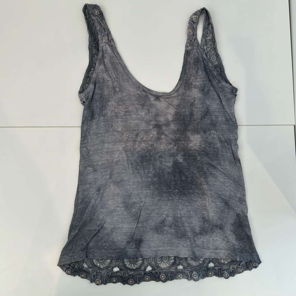 Sunday Saint Tropez Grey Tank Top Crochet Back Gold Accent Size Medium